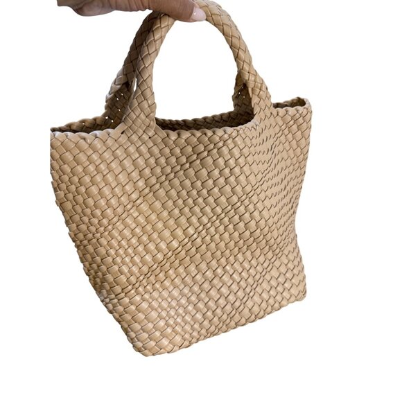 Handwoven Beige Leather Tote Bag With Double Handles & Inner Pouch - Picture 5 of 5